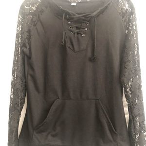 Black Lace top with hoodie size Medium